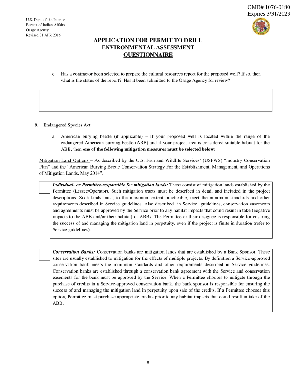 Application for Permit to Drill Environmental Assessment Questionnaire ...