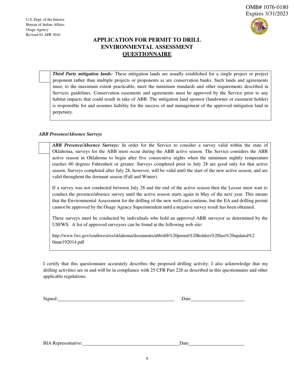 Application for Permit to Drill Environmental Assessment Questionnaire, Page 9