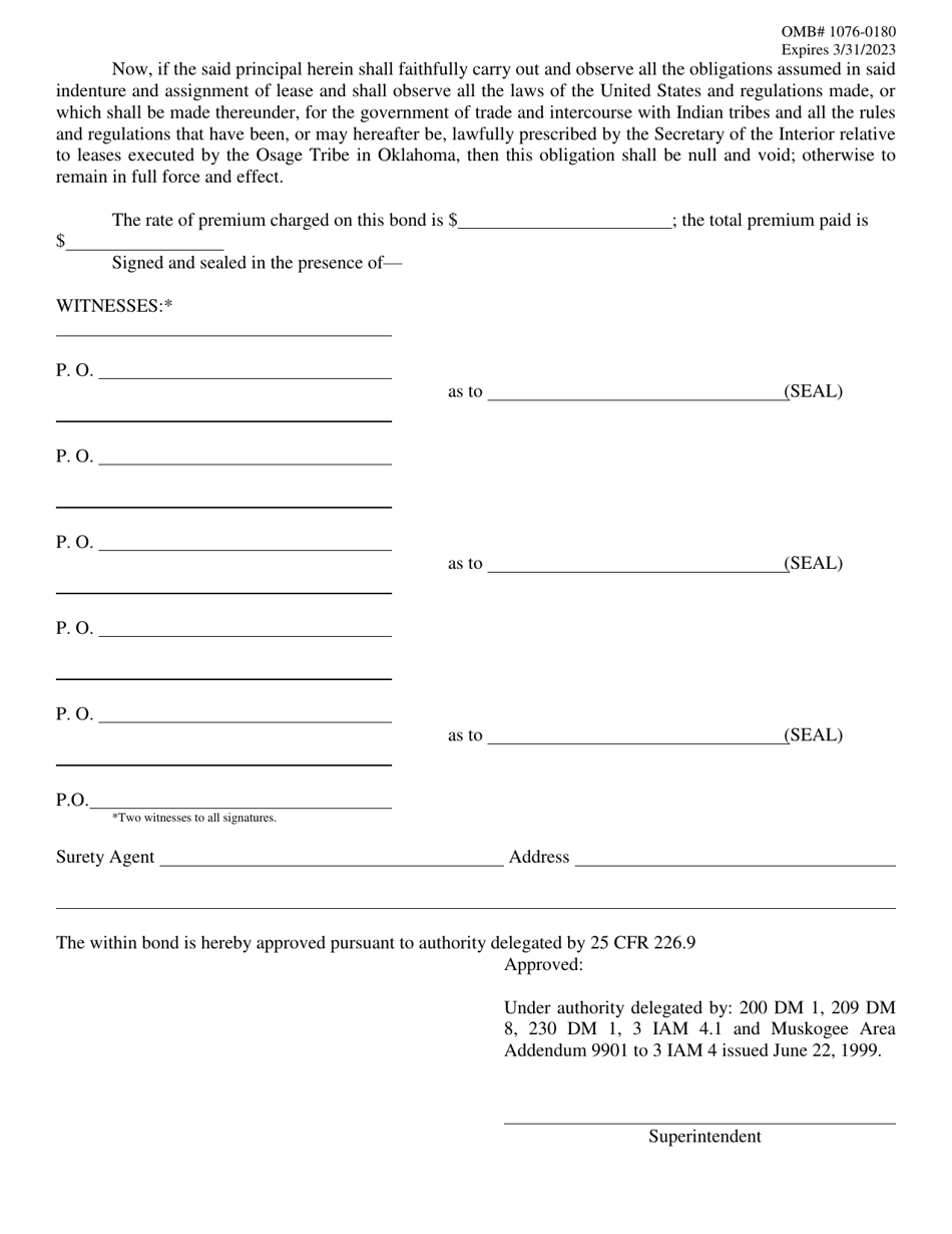 Form H Bond to Accompany Assignment of Mining Leases of Osage Lands, Page 2