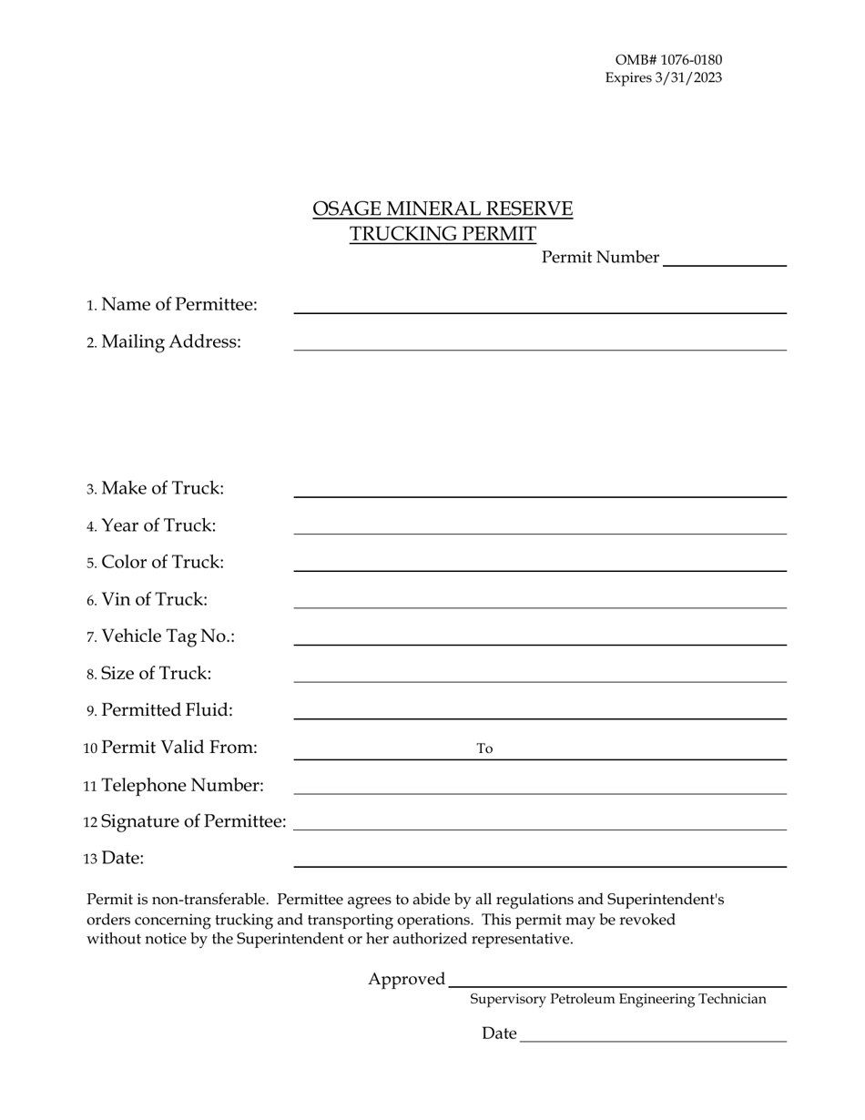 Osage Mineral Reserve Trucking Permit, Page 1