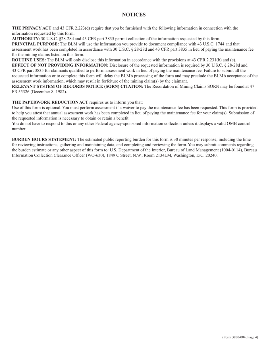 Form 3830-004 Affidavit of Annual Assessment Work, Page 4