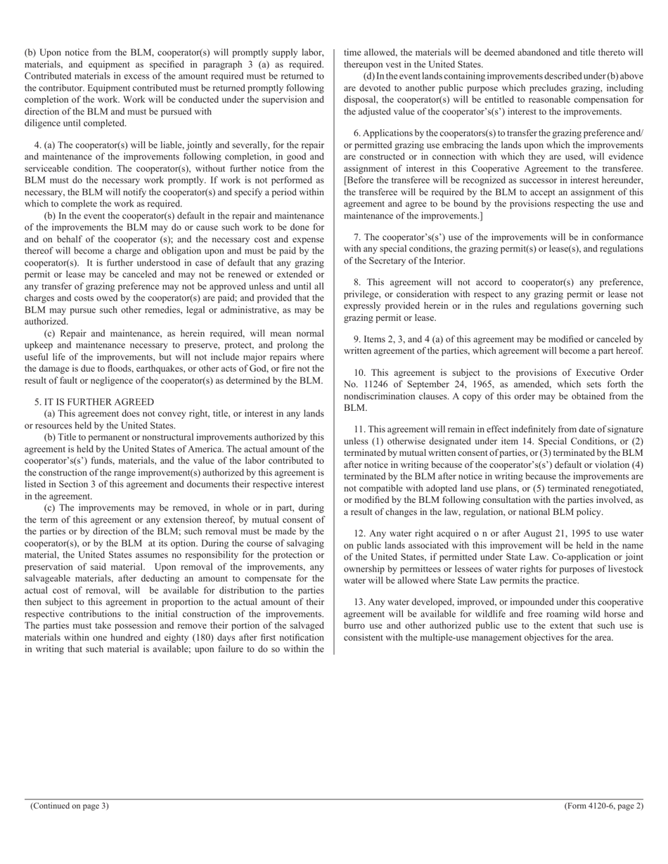 Form 4120-006 Cooperative Range Improvement Agreement, Page 2