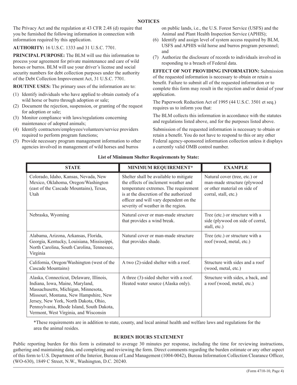 Form 4710-010 Application for Adoption  Sale of Wild Horses or Burros, Page 4