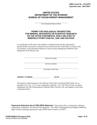 Form BOEM-0136 Permit for Geological Prospecting for Mineral Resources or Scientific Research on the Outer Continental Shelf Related to Minerals Other Than Oil., Gas, and Sulphur