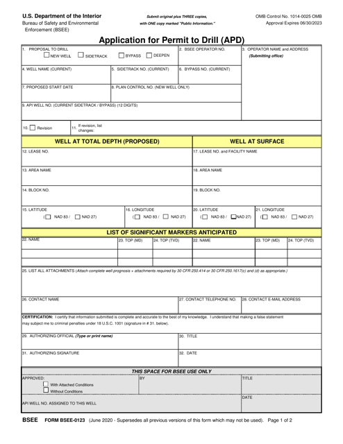 Form BSEE-0123  Printable Pdf