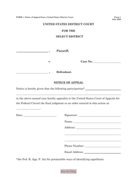 Document preview: Form 1 Notice of Appeal From a United States District Court