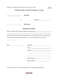 Form 2 &quot;Notice of Appeal From the United States Court of Federal Claims&quot;