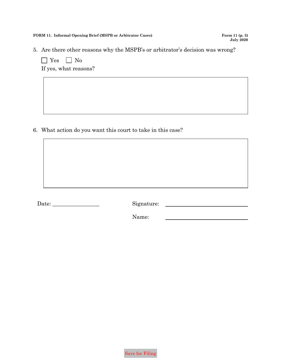 Form 11 Informal Brief of Petitioner / Appelant (Mspb or Arbitrator Cases), Page 3