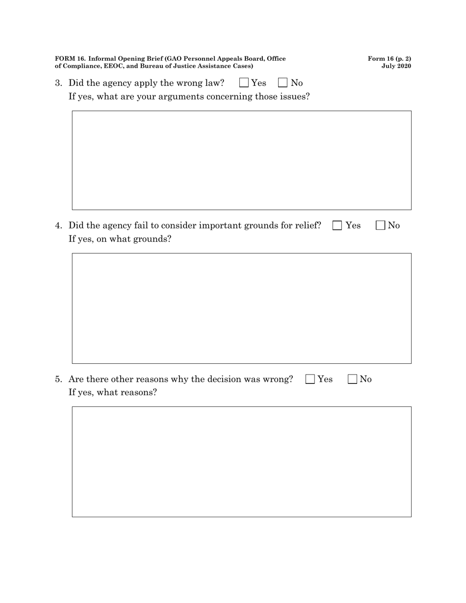 Form 16 Informal Brief (General Accounting Office Personnel Appeals Board, Office of Compliance, and Equal Employment Opportunity Commission Cases), Page 2