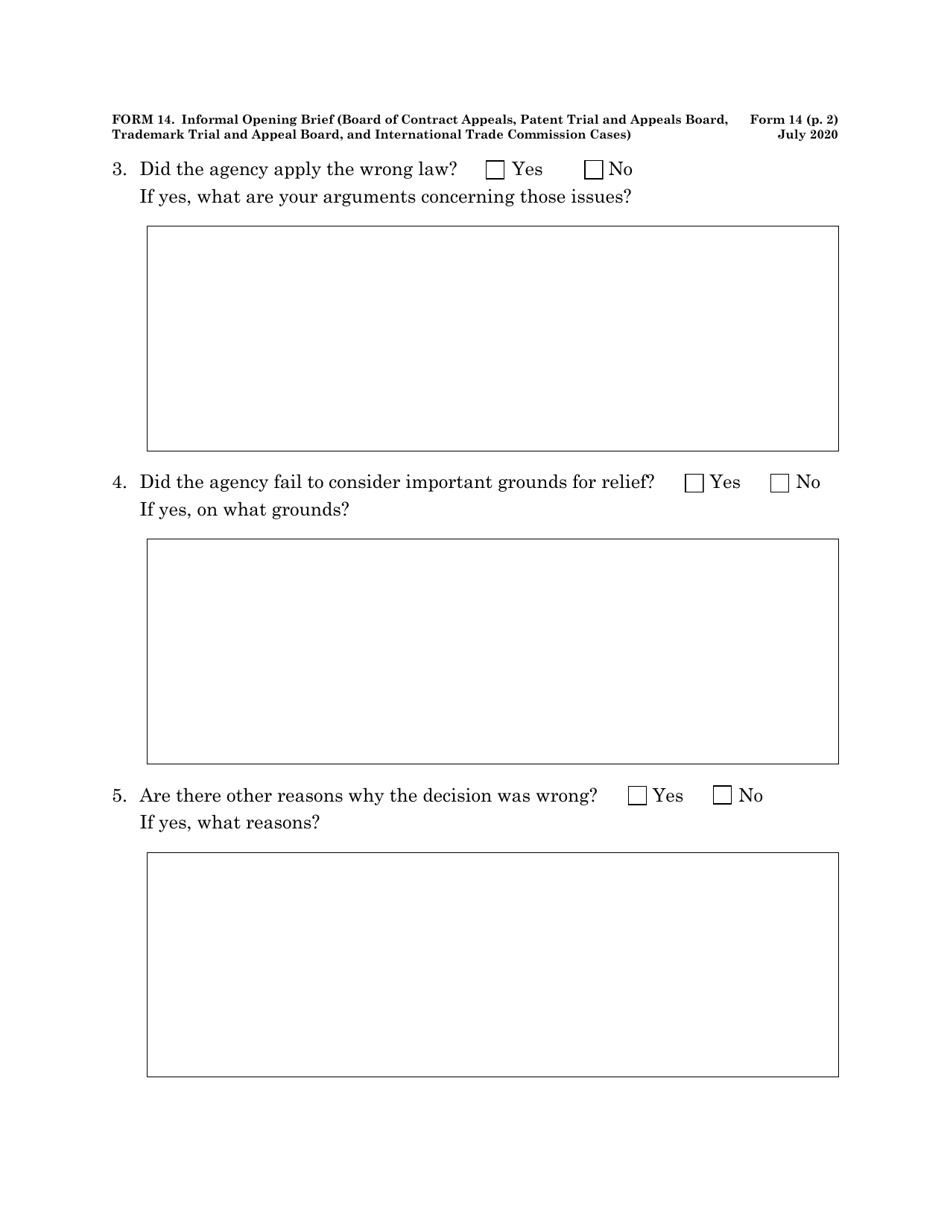 Form 14 Informal Brief (Board of Contract Appeals, Board of Patent Appeals and Interferences, Trademark Trial and Appeal Board, and International Trade Commission Cases), Page 2