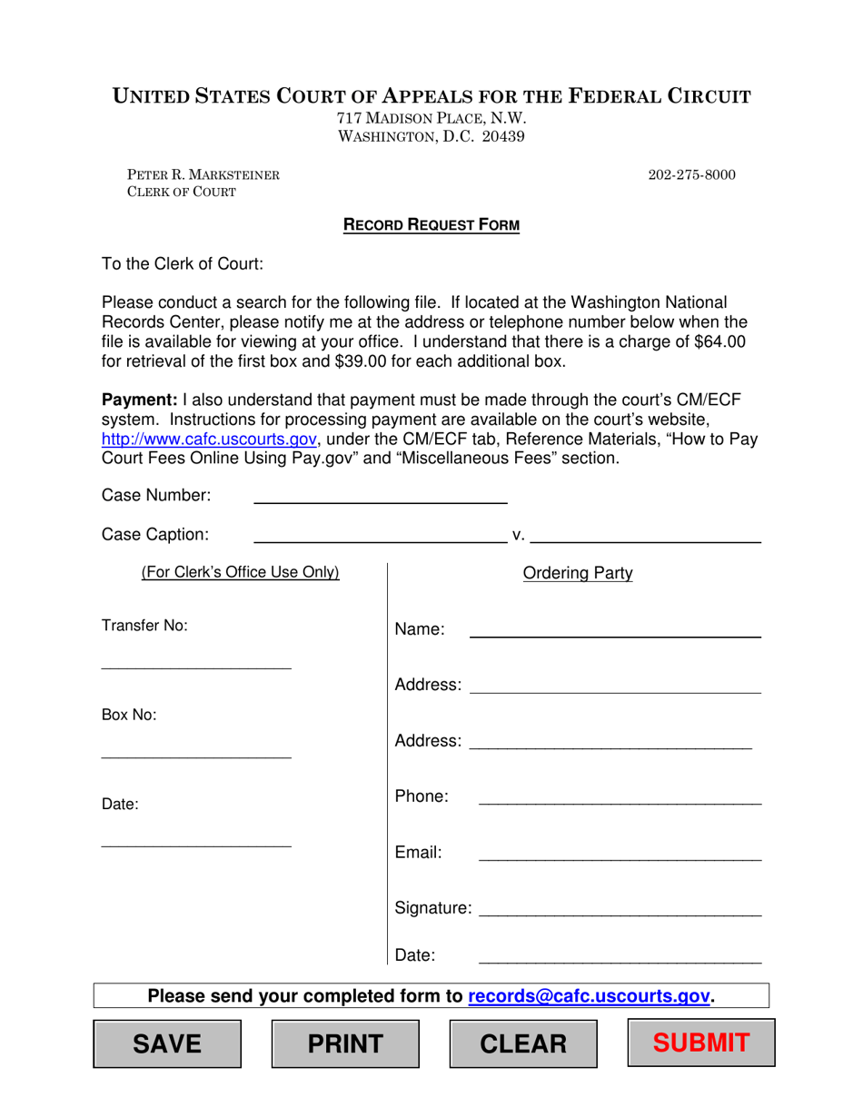 Clerks Office Records Requests Form, Page 1