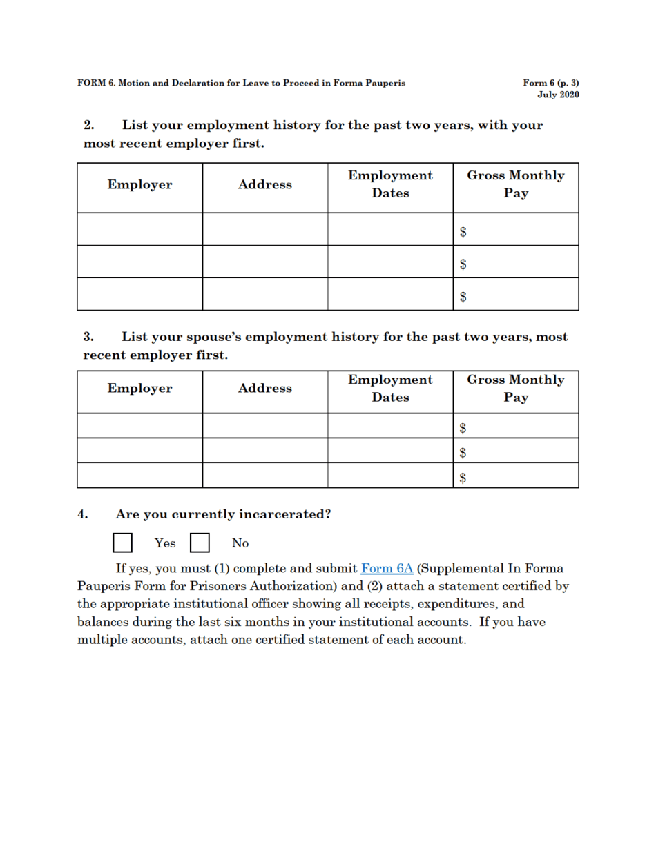 Form 6 Motion and Declaration for Leave to Proceed in Forma Pauperis, Page 3