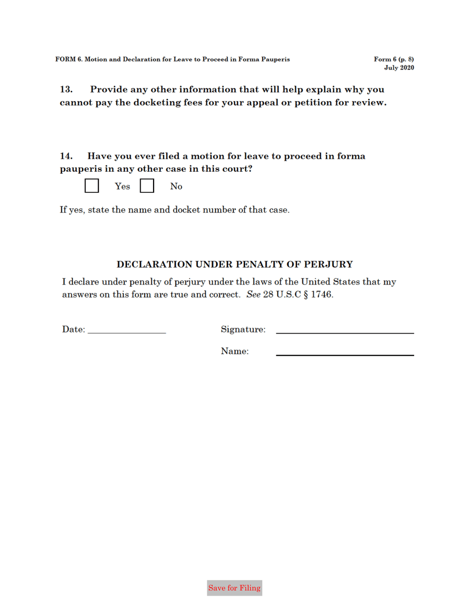 Form 6 Motion and Declaration for Leave to Proceed in Forma Pauperis, Page 8