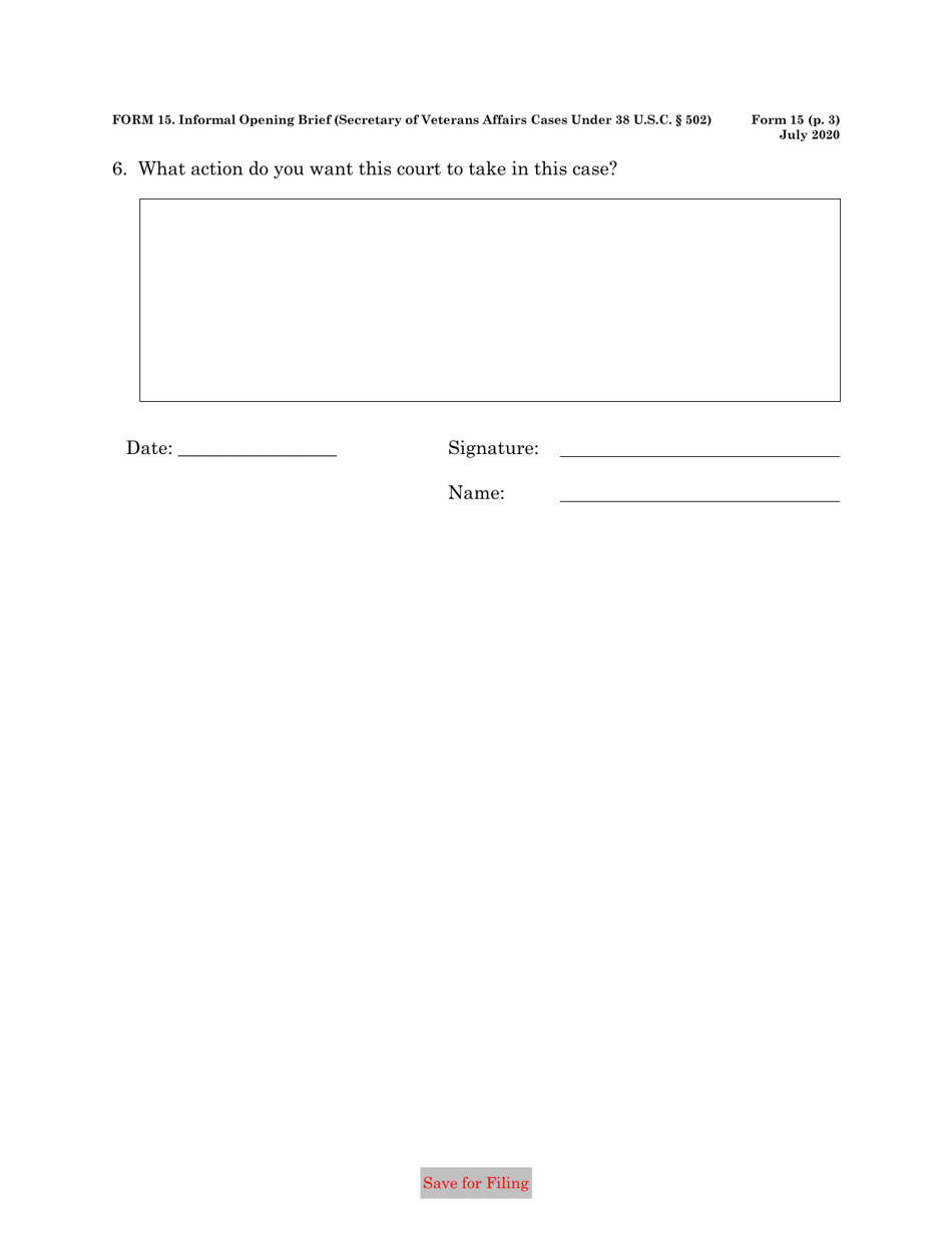Form 15 Informal Brief of Petitioner (Secretary of Veterans Affairs Cases Under 38 U.s.c. 502), Page 3