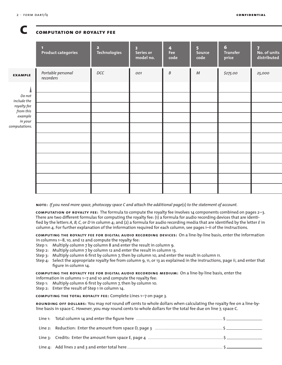 Form DART Q Quarterly Statement of Account for Digital Audio Recording Products, Page 4