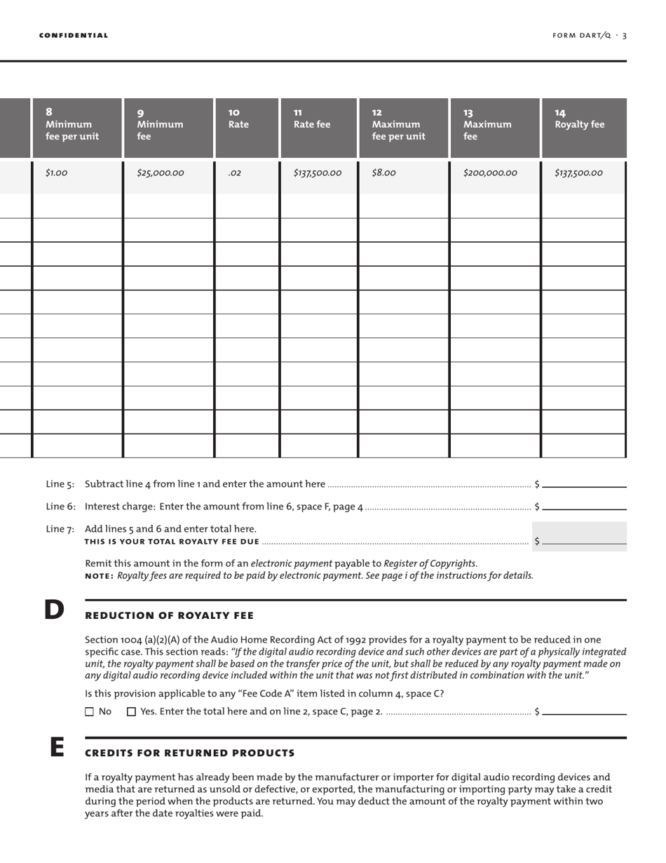Form DART Q Quarterly Statement of Account for Digital Audio Recording Products, Page 5