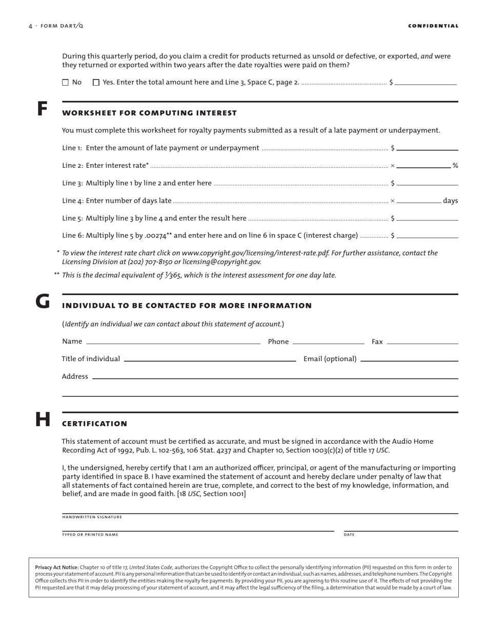 Form DART Q Quarterly Statement of Account for Digital Audio Recording Products, Page 6