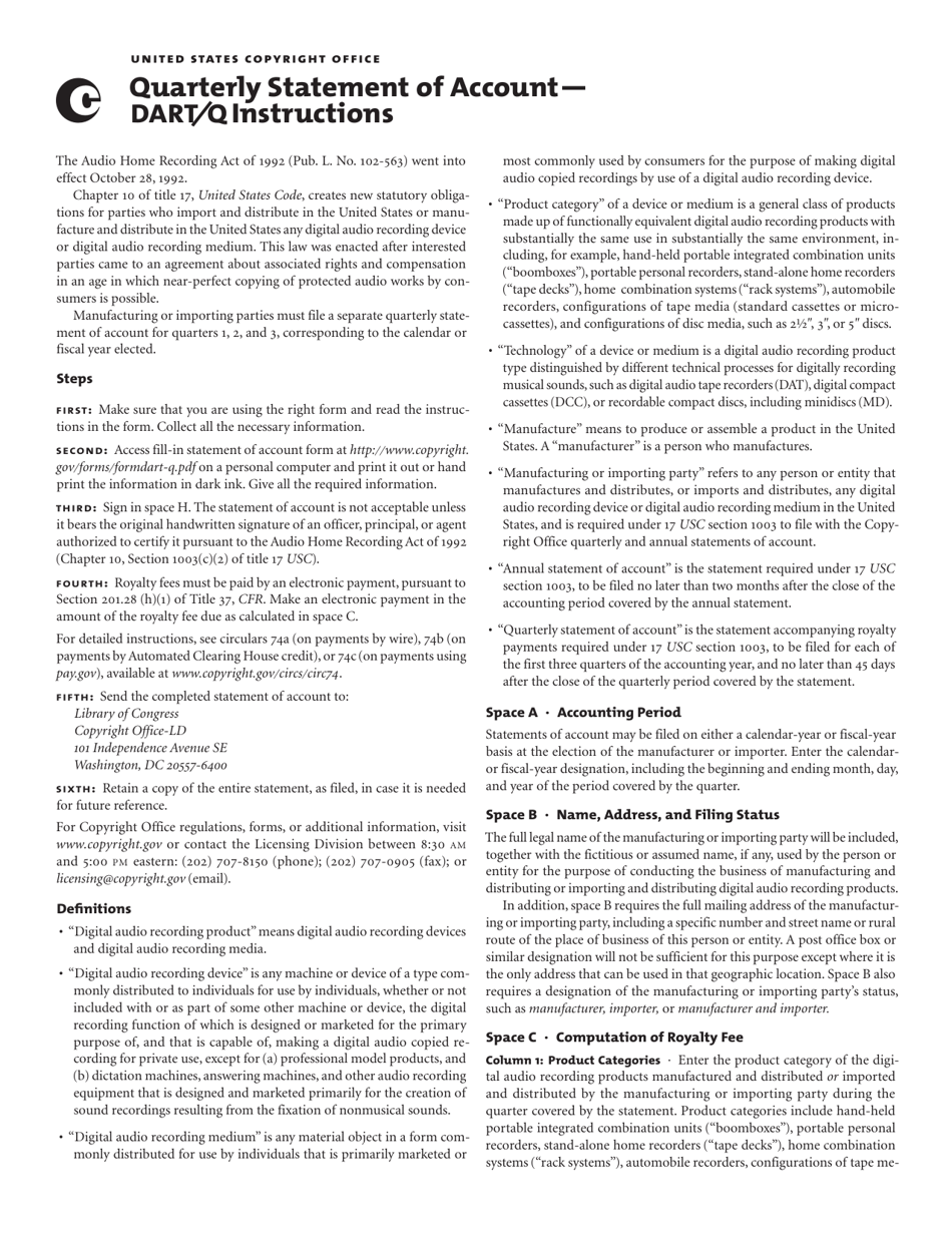 Form DART Q Quarterly Statement of Account for Digital Audio Recording Products, Page 7