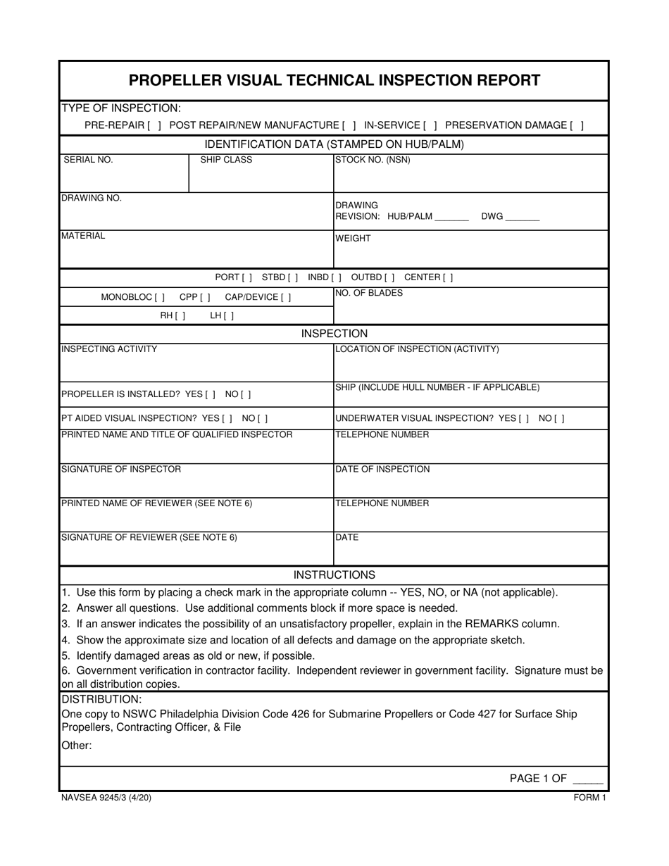 Form NAVSEA9245/3 Download Printable PDF or Fill Online Propeller ...