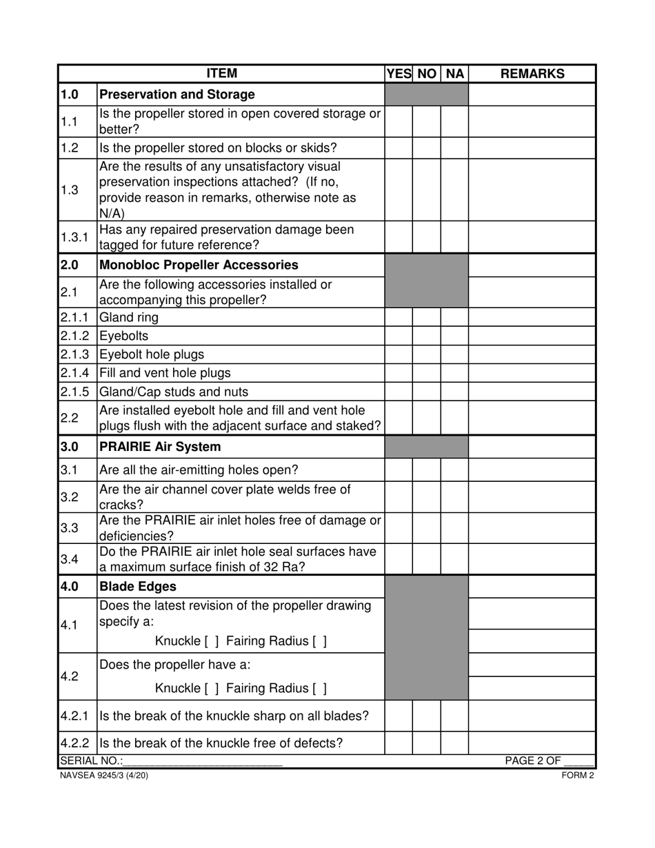 Form NAVSEA9245/3 Download Printable PDF or Fill Online Propeller ...