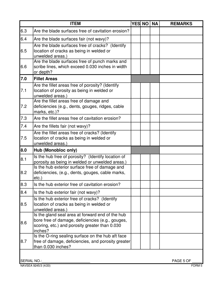 Form NAVSEA9245/3 Download Printable PDF or Fill Online Propeller ...