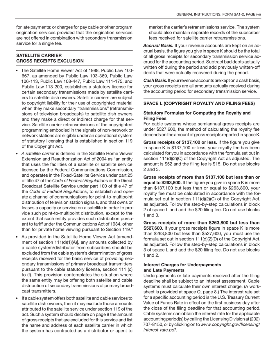 Form SA1-2 Statement of Account for Secondary Transmissions by Cable Systems (Short Form), Page 17