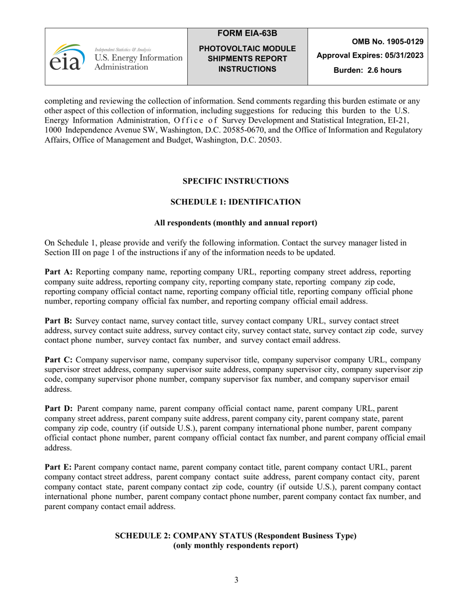 Instructions for Form EIA-63B Monthly / Annual Photovoltaic Module Shipments Report, Page 3