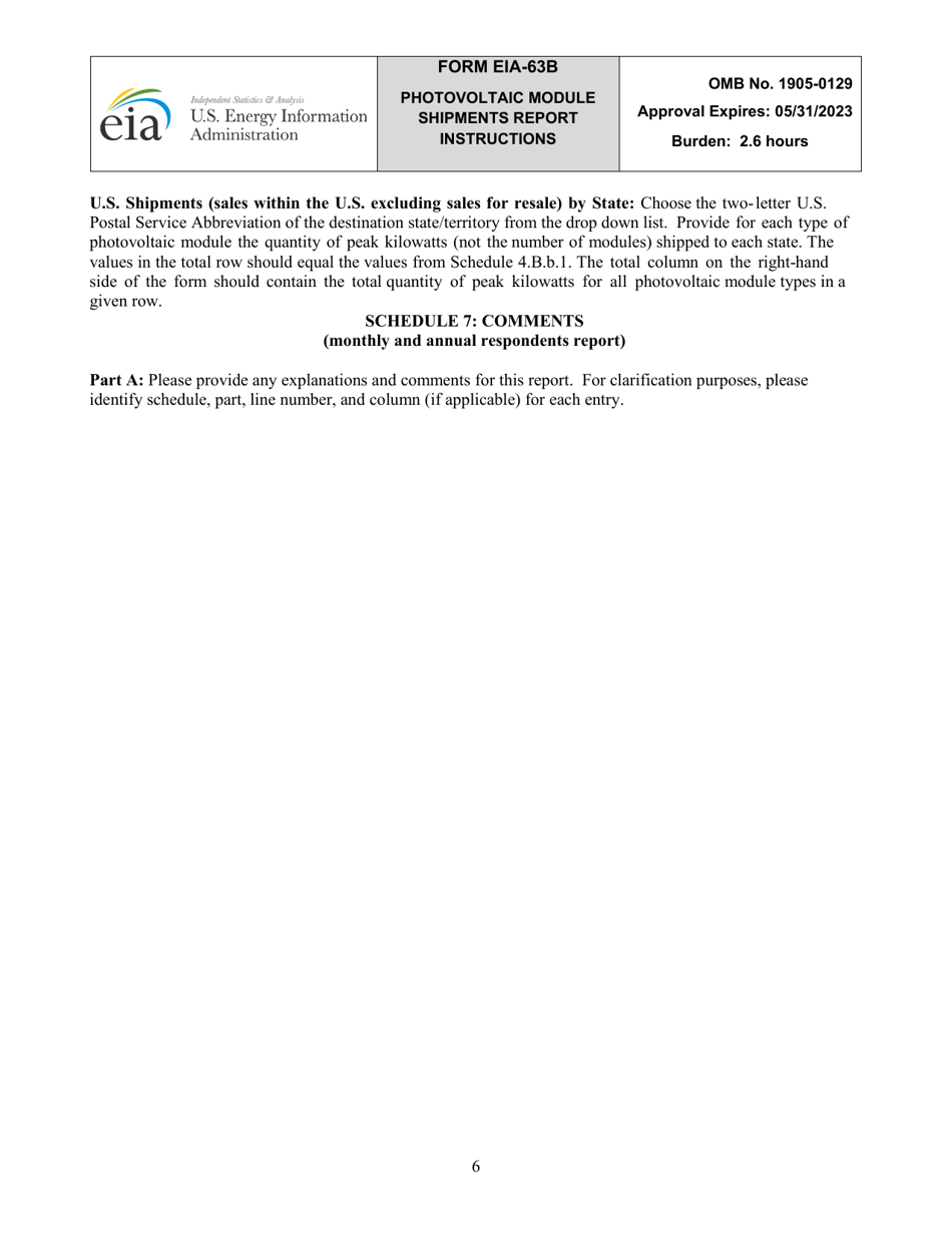 Instructions for Form EIA-63B Monthly / Annual Photovoltaic Module Shipments Report, Page 6
