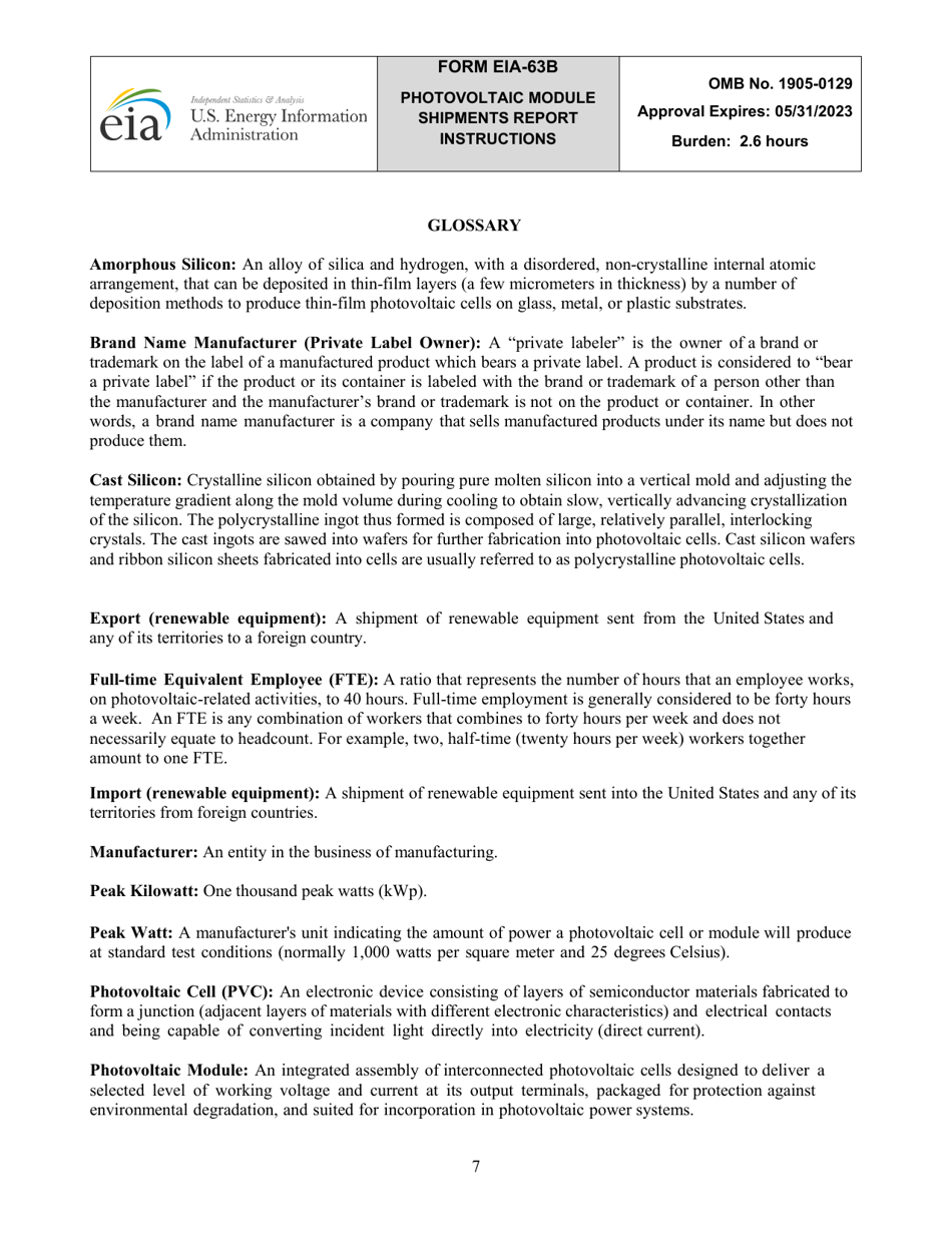 Instructions for Form EIA-63B Monthly / Annual Photovoltaic Module Shipments Report, Page 7