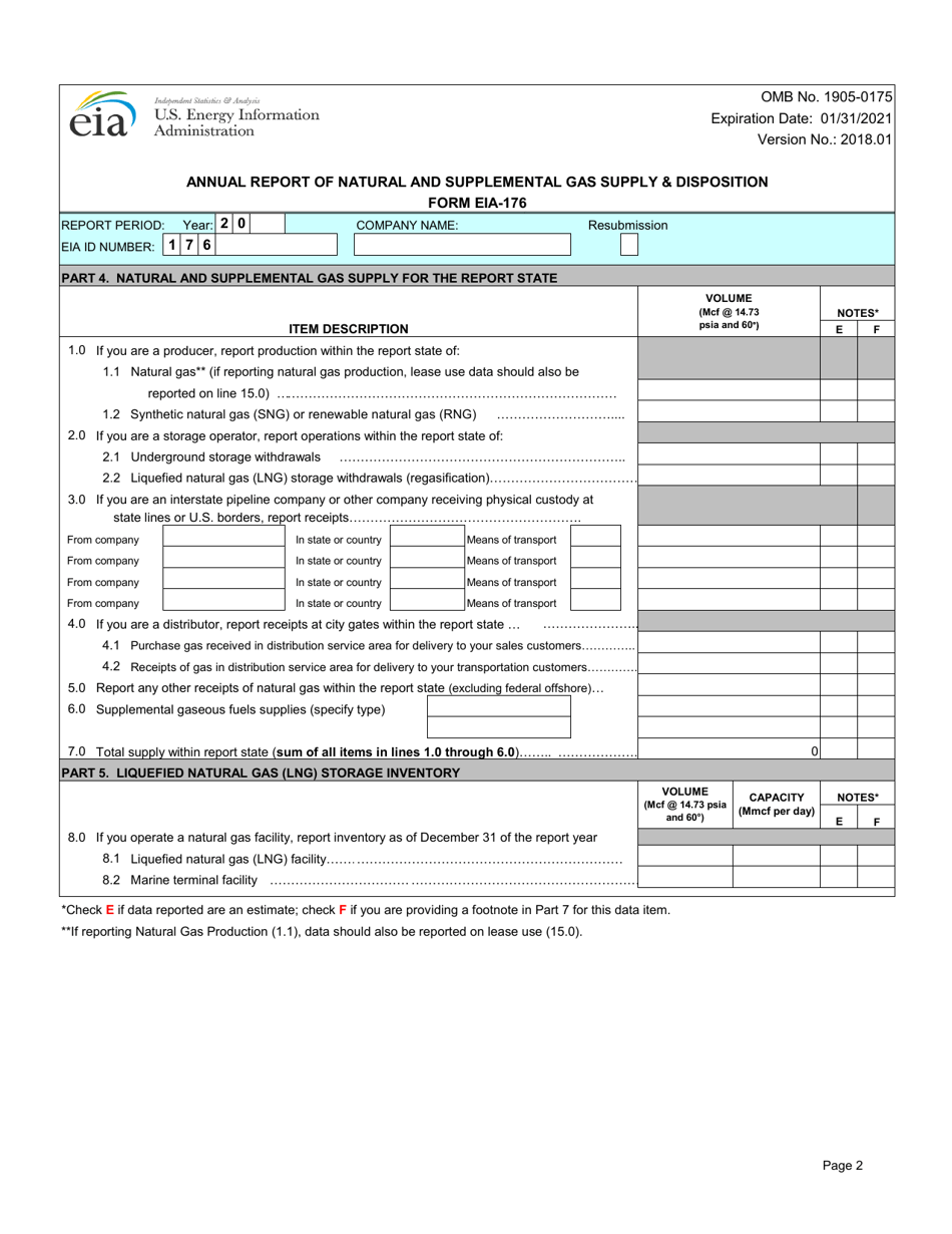 Form EIA-176 Annual Report of Natural and Supplemental Gas Supply  Disposition, Page 2