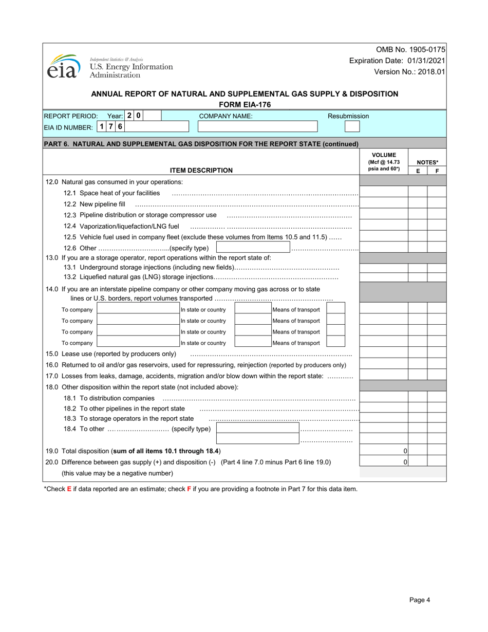 Form EIA-176 Annual Report of Natural and Supplemental Gas Supply  Disposition, Page 4