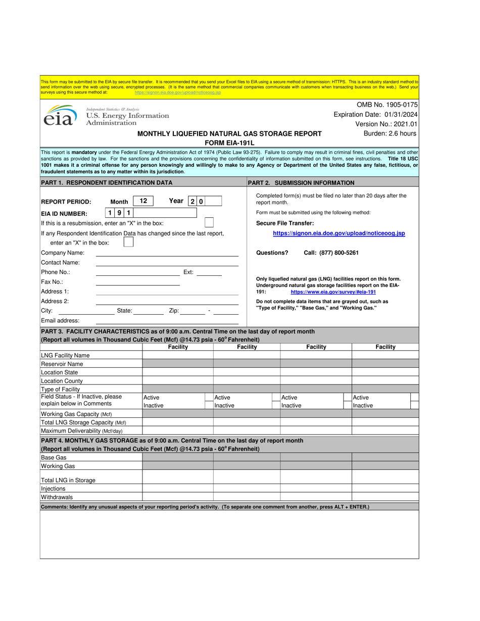 Form EIA-191L - Fill Out, Sign Online and Download Printable PDF ...