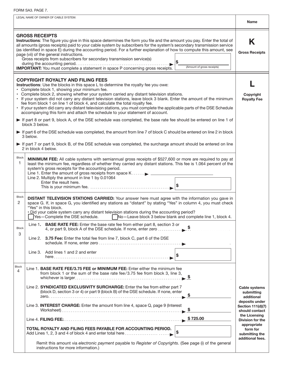 Form SA3 Statement of Account for Secondary Transmissions by Cable Systems (Long Form), Page 10