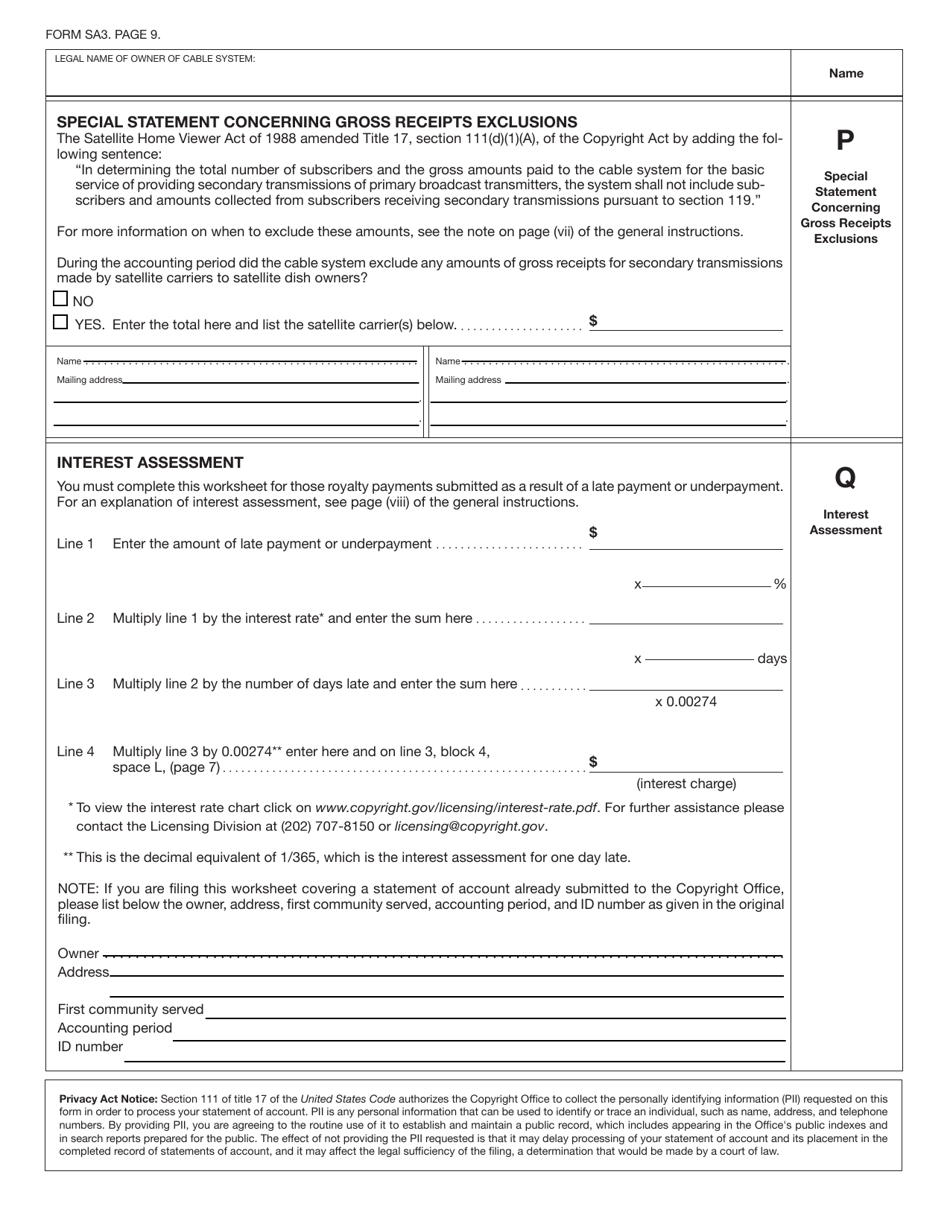 Form SA3 Statement of Account for Secondary Transmissions by Cable Systems (Long Form), Page 12