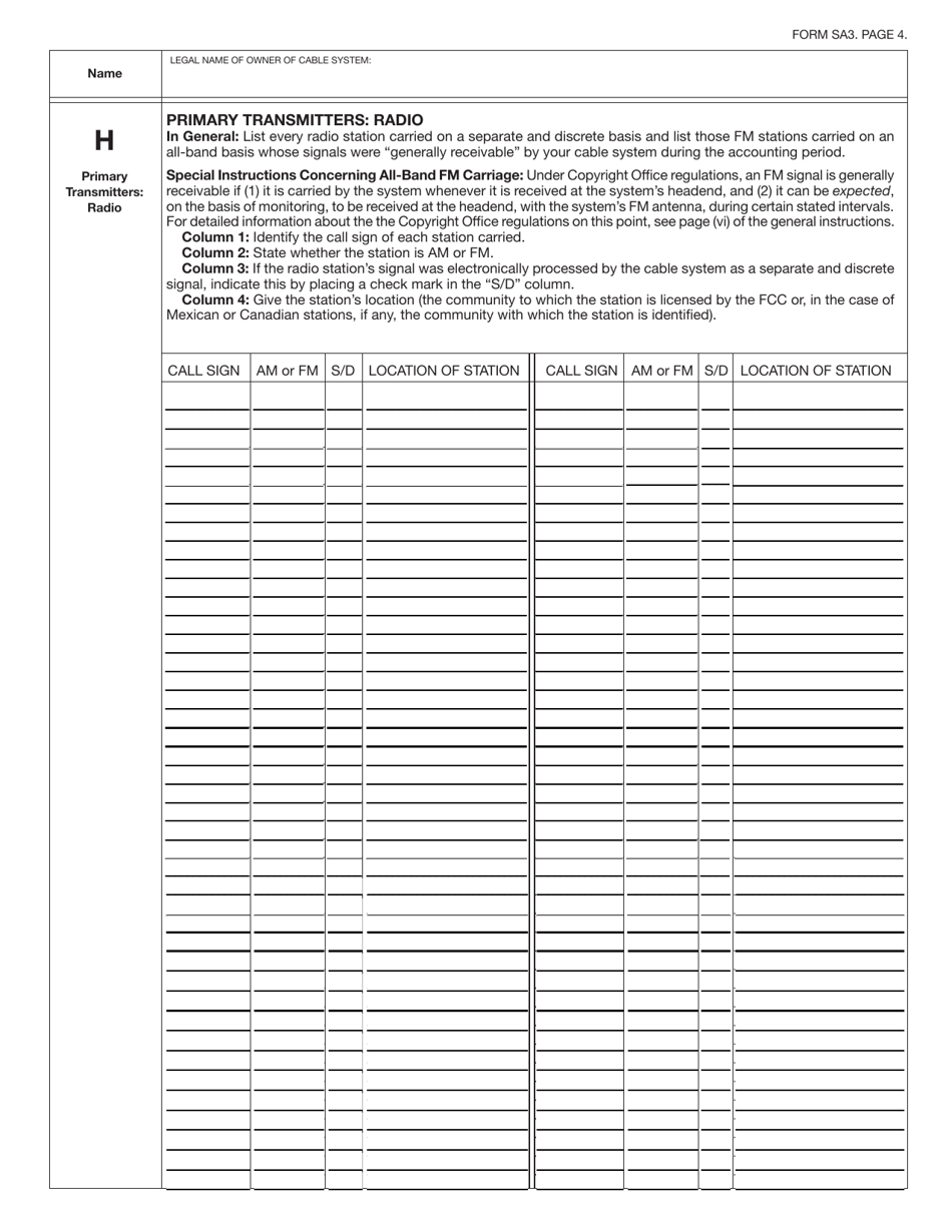 Form SA3 Statement of Account for Secondary Transmissions by Cable Systems (Long Form), Page 7