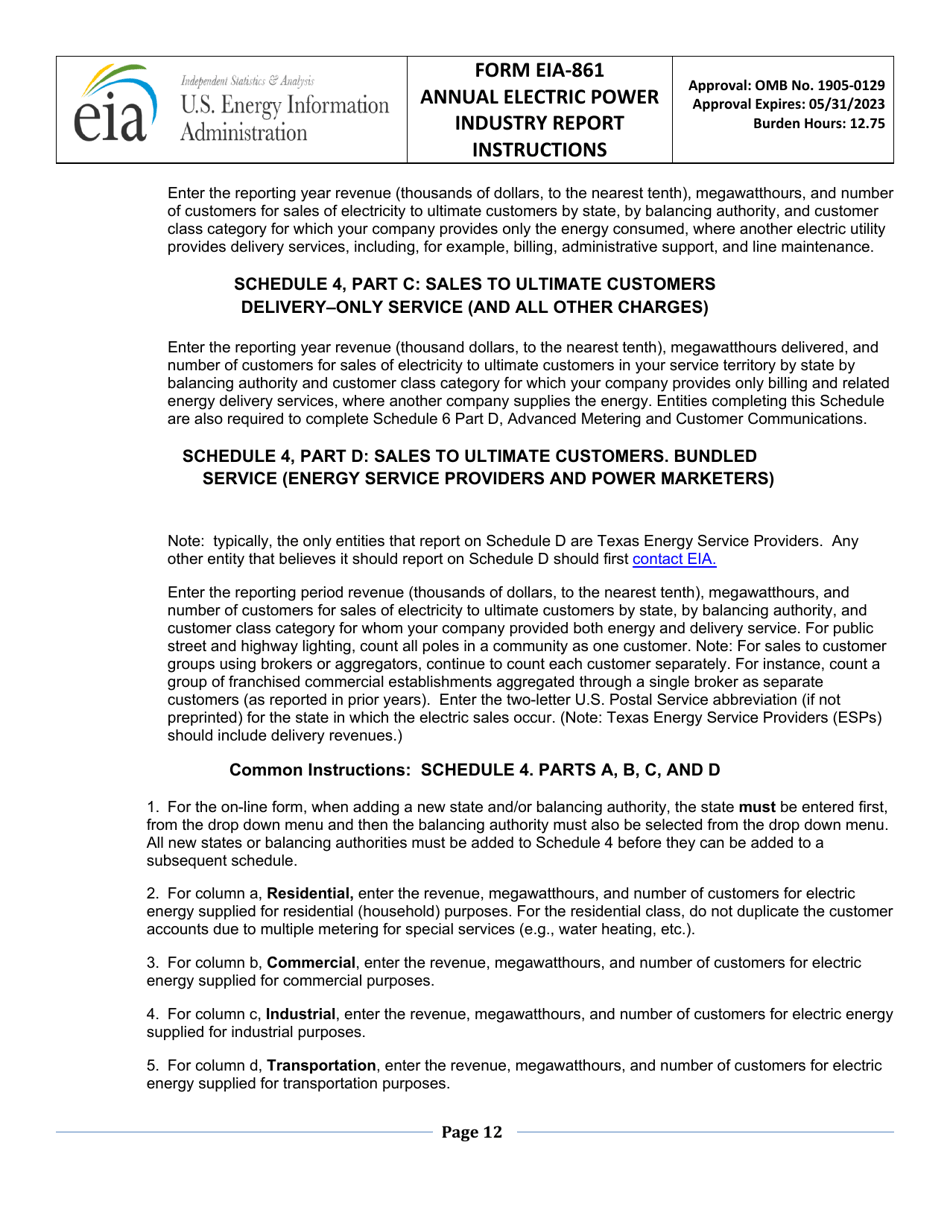 Instructions for Form EIA-861 Annual Electric Power Industry Report, Page 12