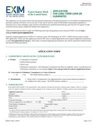 Form EIB95-10 &quot;Application for Long-Term Loan or Guarantee&quot;