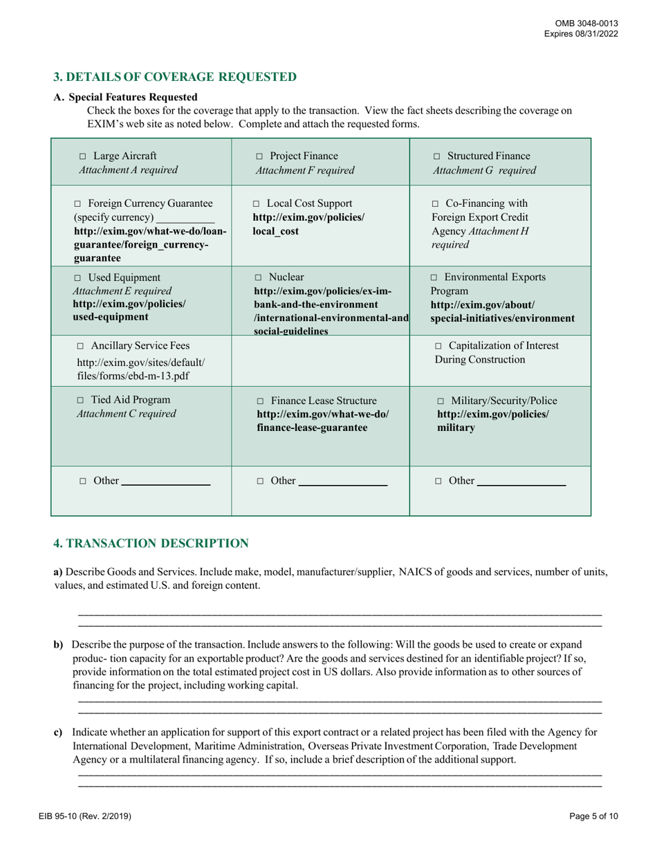Form EIB95-10 Application for Long-Term Loan or Guarantee, Page 5