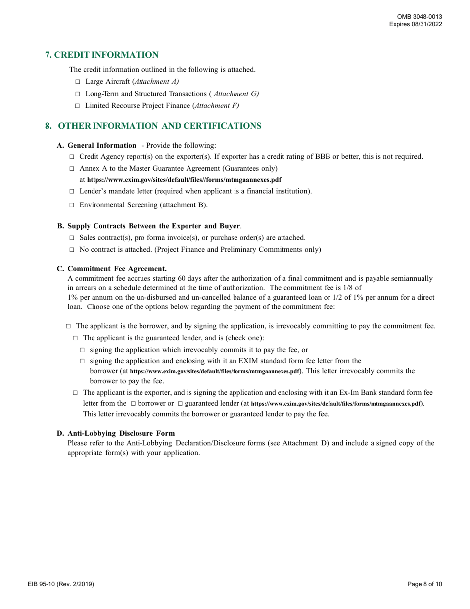 Form EIB95-10 Application for Long-Term Loan or Guarantee, Page 8