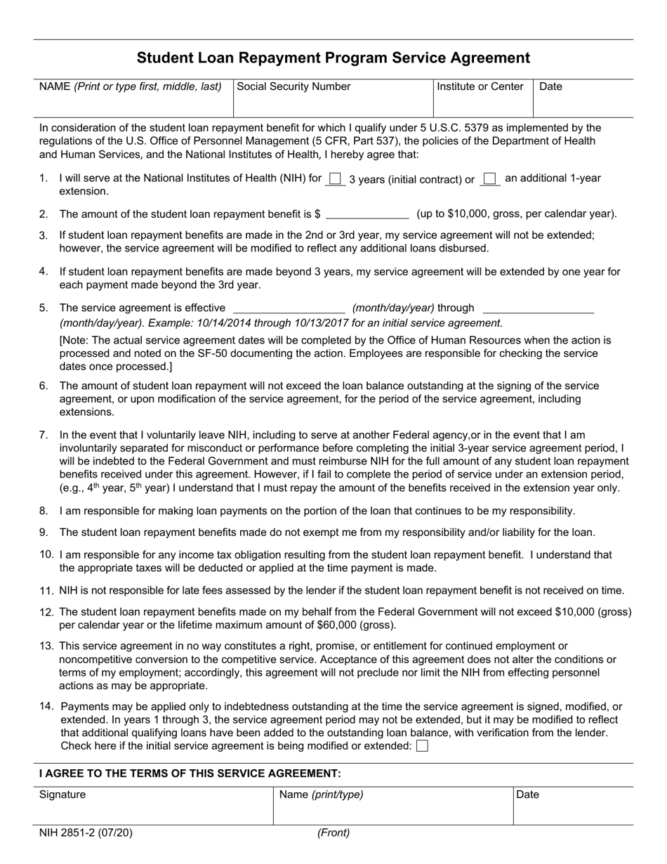 Form NIH2851-2 Student Loan Repayment Program Service Agreement, Page 1