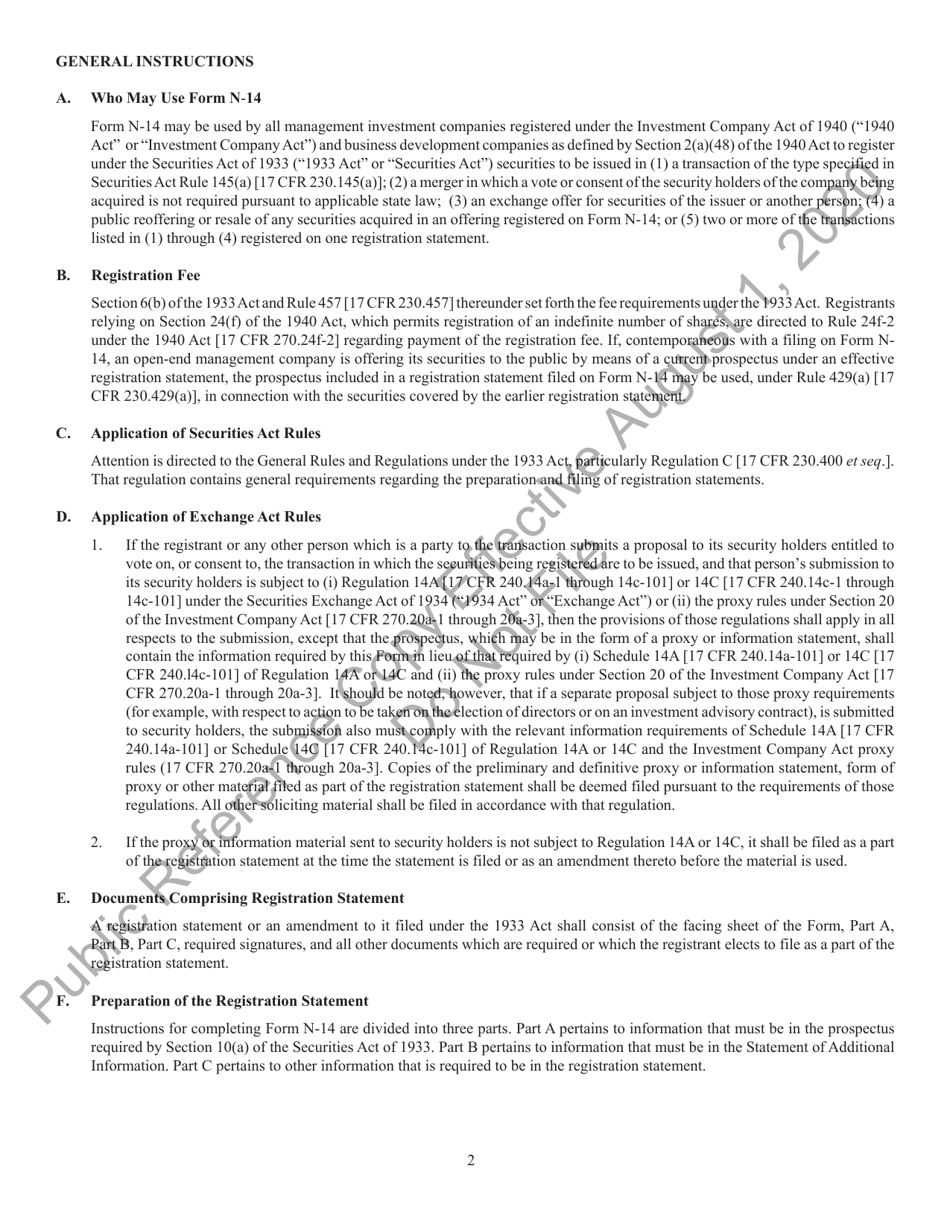 Form N-14 (SEC Form 2106) Registration Statement Under the Securities Act of 1933, Page 4