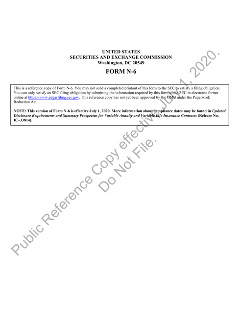 Form N-6 (SEC Form 2567)  Printable Pdf