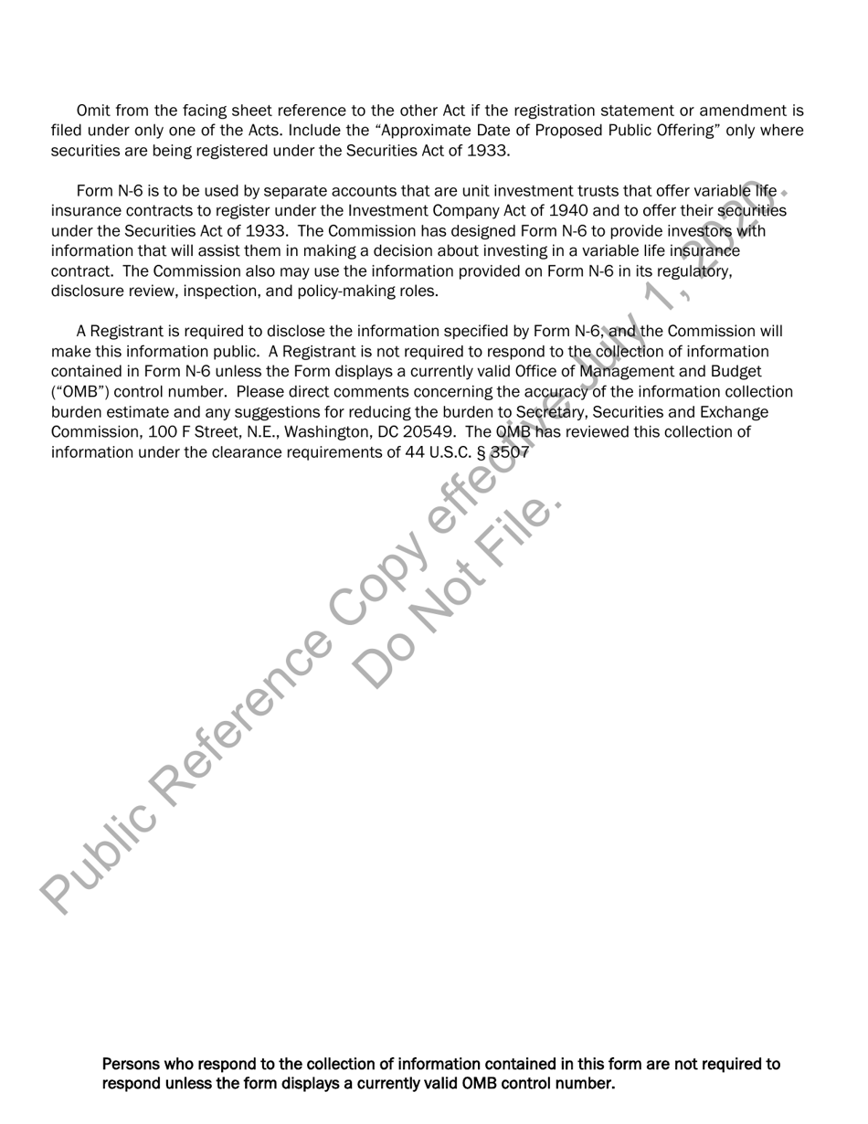 Form N-6 (SEC Form 2567) Registration Statement for Separate Accounts Organized as Unit Investment Trusts That Offer Variable Life Insurance Policies, Page 3
