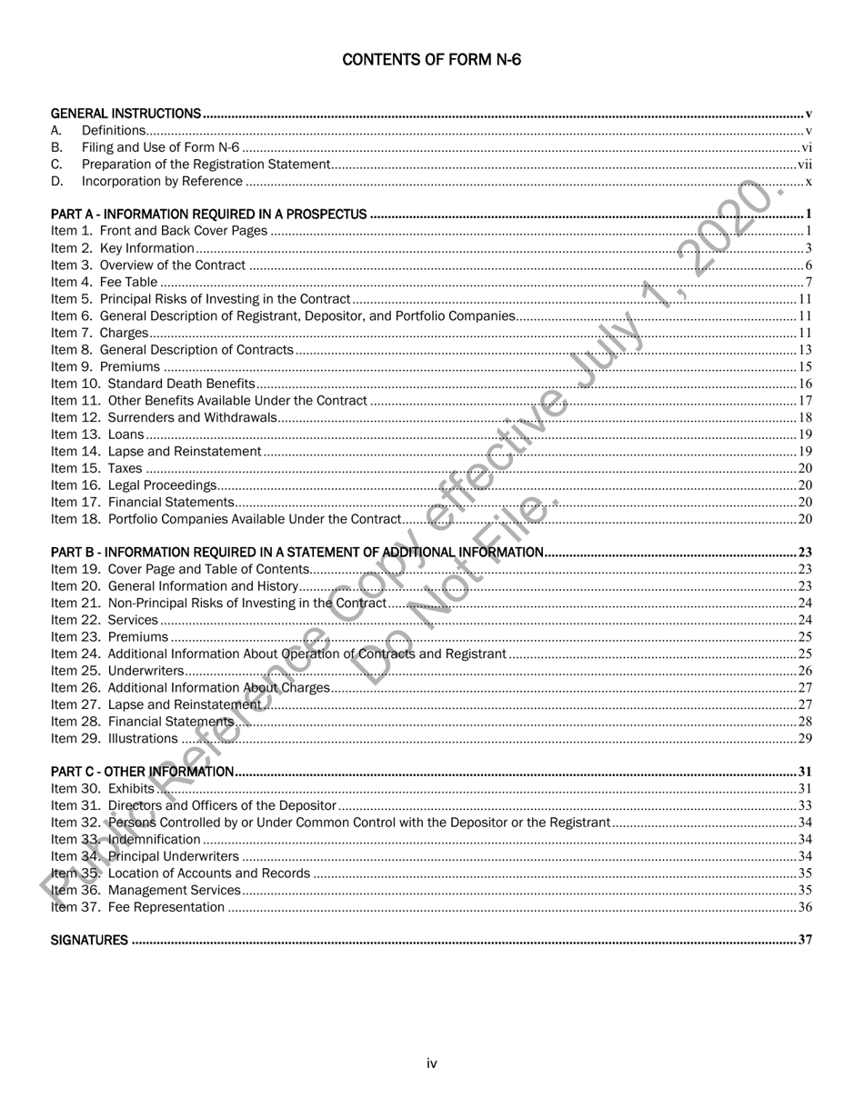 Form N-6 (SEC Form 2567) Registration Statement for Separate Accounts Organized as Unit Investment Trusts That Offer Variable Life Insurance Policies, Page 4