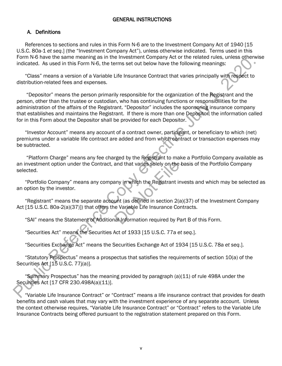 Form N-6 (SEC Form 2567) Registration Statement for Separate Accounts Organized as Unit Investment Trusts That Offer Variable Life Insurance Policies, Page 5