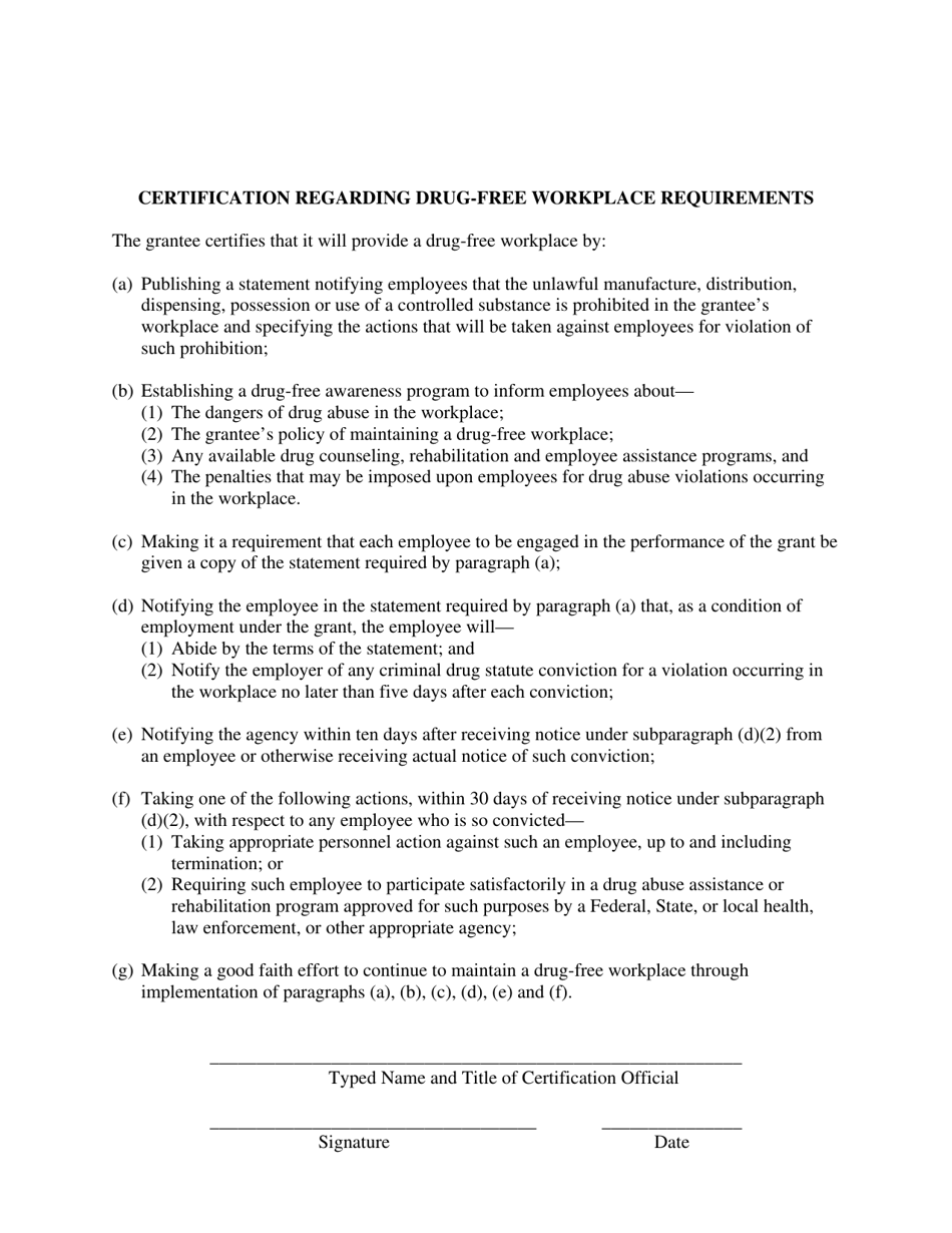 Drug-Free Workplace Certification, Page 1