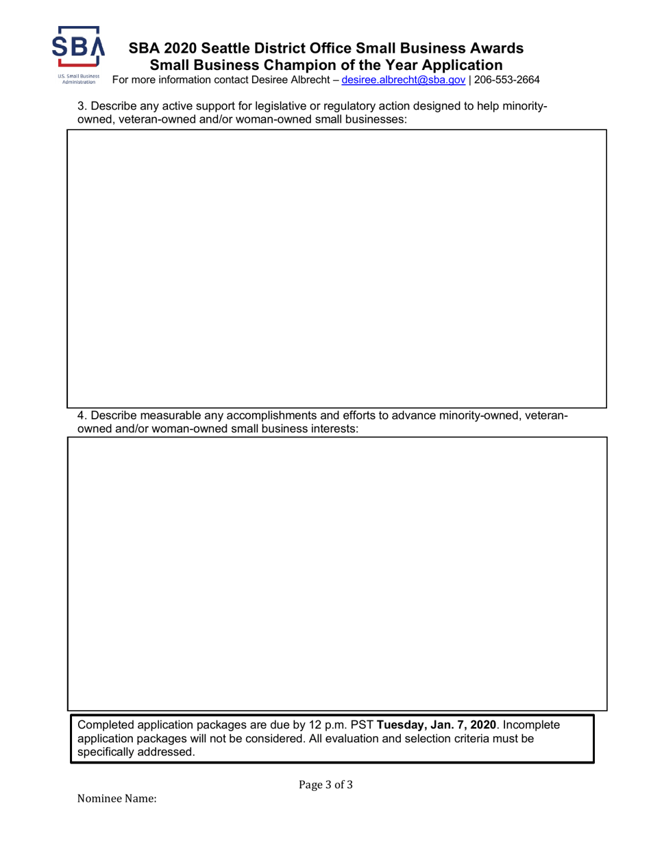 Seattle District Office Small Business Awards Small Business Champion of the Year Application, Page 3