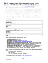Document preview: Seattle District Office Small Business Awards Small Business Champion of the Year Application, 2020