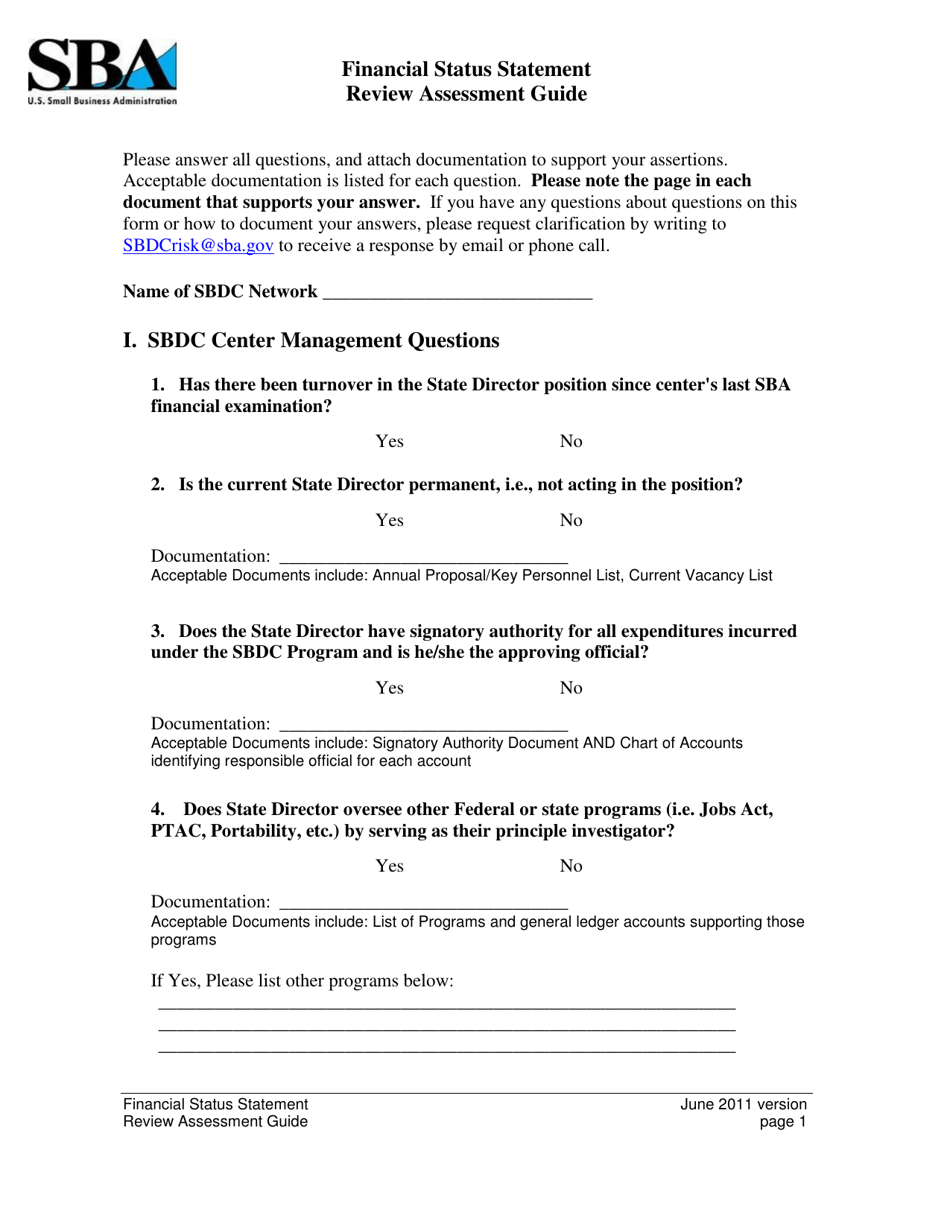 Financial Status Statement Review Assessment Guide, Page 1