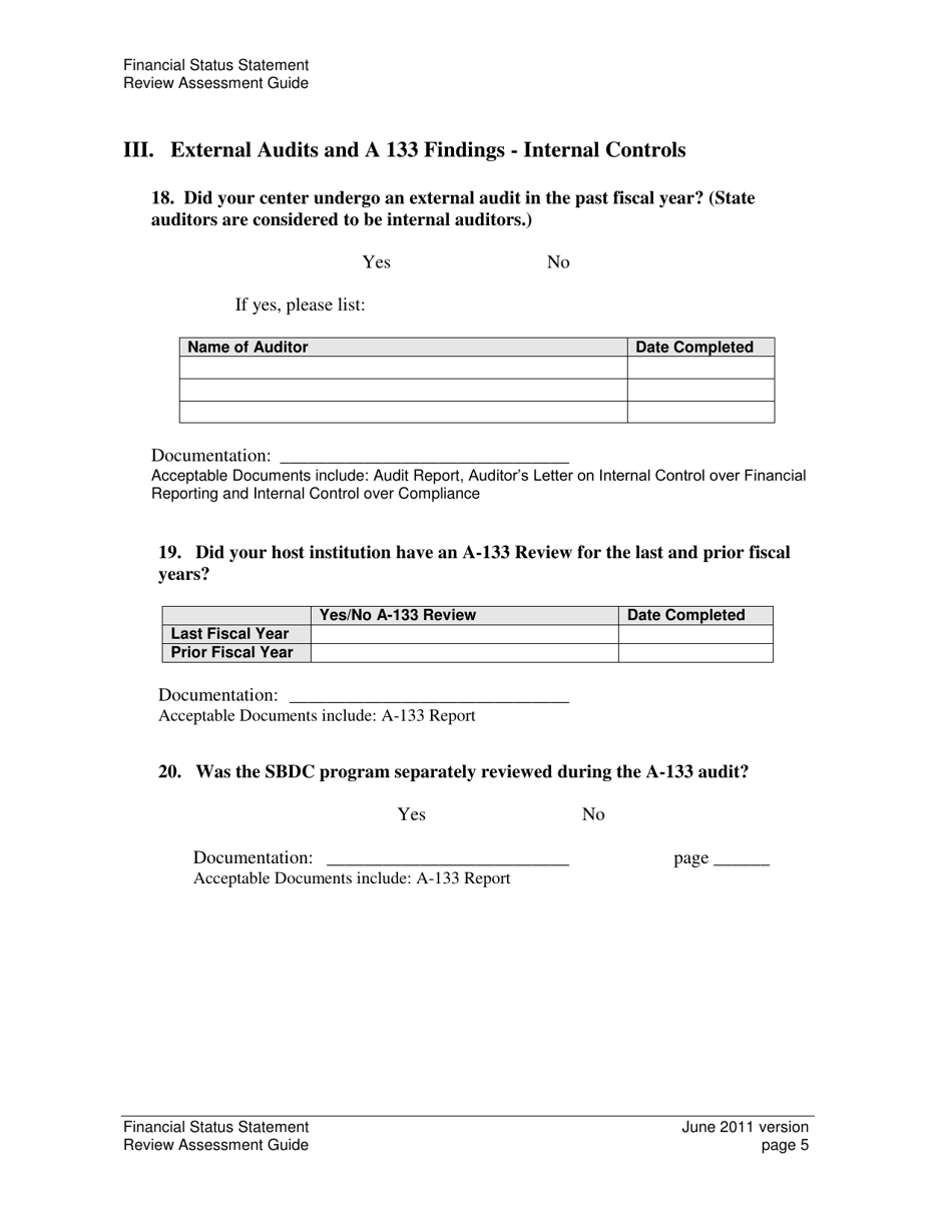 Financial Status Statement Review Assessment Guide, Page 5
